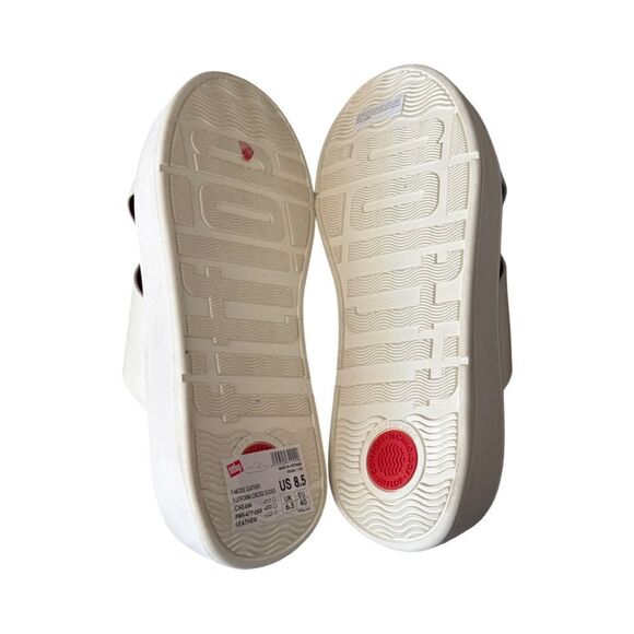 Fitflop F-Mode Leather Flatform Cross Slides. Cream - Picture 8 of 10